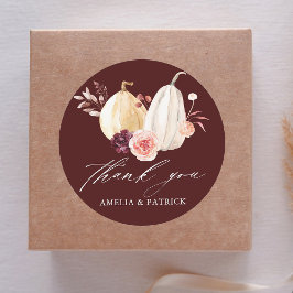 Bourgondische rustieke pompoen bruiloft Dank u Ronde Sticker