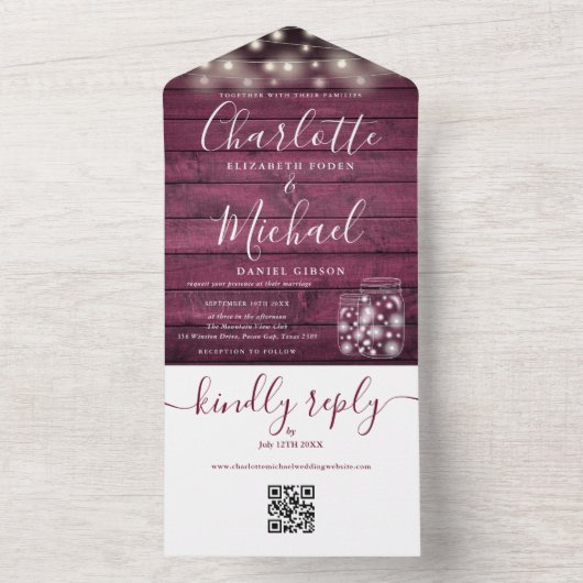 Bourgondische Rustieke QR Code Metselwerk Potten L All In One Uitnodiging (Binnen)