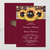 Bourgondische rustieke zonnebloem bruiloft uitnodi kaart (Voorkant / Achterkant)
