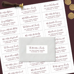Bourgondische script huwelijksgastadreslabels sticker