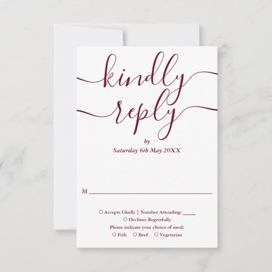 Bourgondische Script String Lights Bruiloft RSVP Kaartje (Voorkant)