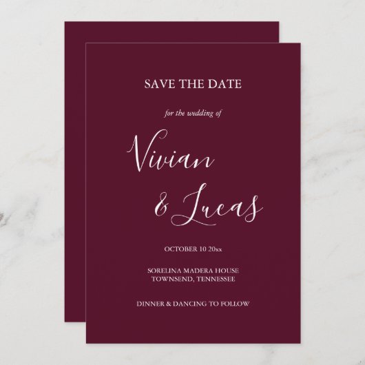 Bourgondische Script Trouwkaart Save the Date (Voorkant / Achterkant)