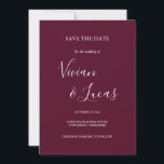 Bourgondische Script Trouwkaart Save the Date<br><div class="desc">Bourgondische script trouwkaart Save the Date kaart met handtekening stijl namen,  deze elegante bourgondische save the date kaart kan worden gepersonaliseerd met uw speciale trouwdag informatie in chic lettertype.</div>