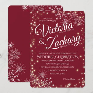 Bourgondische sneeuwvlokken en Sparkle Wedding Kaart