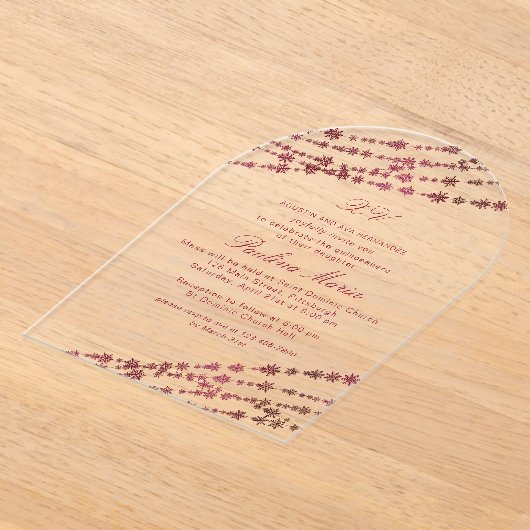 Bourgondische sneeuwvlokken Winter Quinceañera Acryl Uitnodigingen (Laagn)