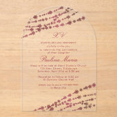 Bourgondische sneeuwvlokken Winter Quinceañera Acryl Uitnodigingen (Voorkant)