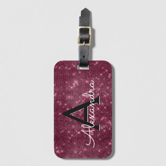 Bourgondische Sparkle Twinkle Sparkle Monogram Naa Bagagelabel (Voorkant (verticaal))