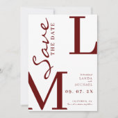 Bourgondische stijlvolle monogram bruiloft save the date (Voorkant)
