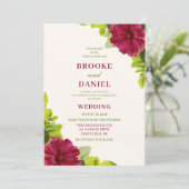 Bourgondische Stokroos Groene Blad Bruiloft Kaart (Staand voorkant)