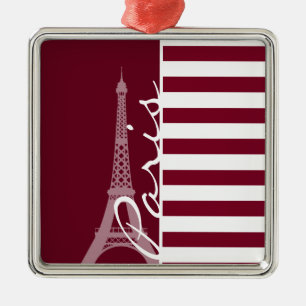 Bourgondische strepen; Eiffeltoren Metalen Ornament