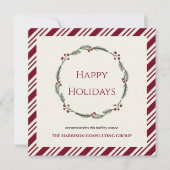 Bourgondische strepen Krans Corporate Logo QR Code Feestdagenkaart (Voorkant)