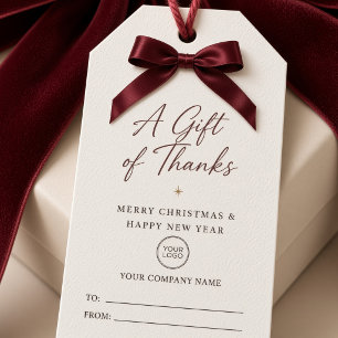 Bourgondische Strik Bedankje Bedrijfs Kerst Logo Cadeaulabel