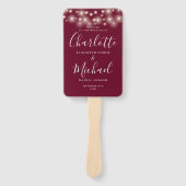 Bourgondische String Lights Script bruiloft progra Handwaaier (Voorkant)