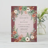 Bourgondische Succulent Boho Eucalyptus Bruiloft Kaart (Staand voorkant)