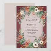 Bourgondische Succulent Boho Eucalyptus Bruiloft Kaart (Voorkant / Achterkant)