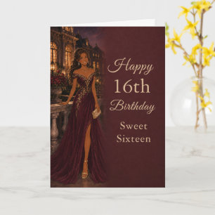Bourgondische Sweet Sixteen Verjaardagskaart Kaart