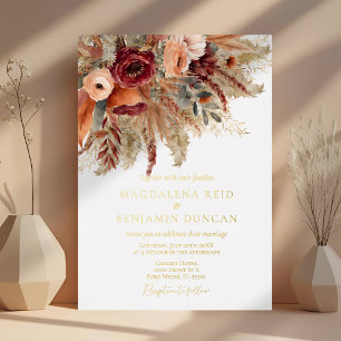Bourgondische Terracotta Bloemen Pampas Herfst Bru Folie Uitnodiging