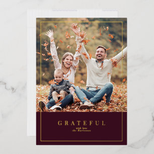 Bourgondische Thanksgiving ingelijst familiefoto Folie Feestdagenkaart
