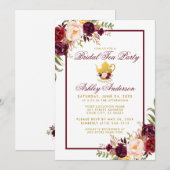 Bourgondische theeparty bruiloft gouden uitnodigin kaart (Voorkant / Achterkant)