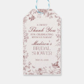 Bourgondische Toile De Jouy Bloem Bruiloftsshower Cadeaulabel (Achterkant)