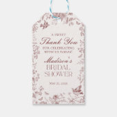 Bourgondische Toile De Jouy Bloemige Bruiloftsshow Cadeaulabel (Voorkant)