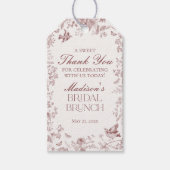 Bourgondische Toile De Jouy Bloemstuk Bruids Brunc Cadeaulabel (Voorkant)