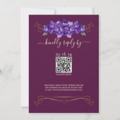 Bourgondische trouw-RSVP QR-code viooltjes gouden Kaart (Achterkant)
