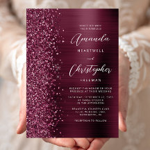 Bourgondische Trouwkaart met Borstelmetaal Glitter