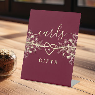 Bourgondische trouwkaarten en geschenken reclamebord met voetstuk