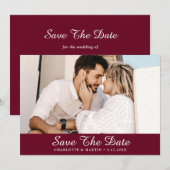 Bourgondische trouwscript foto save the date-kaart date (Voorkant / Achterkant)