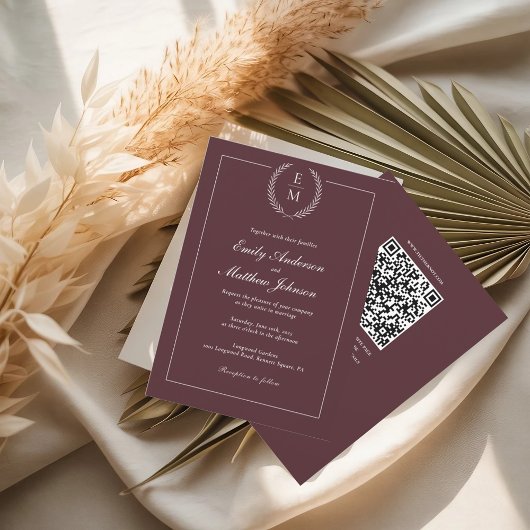 Bourgondische trouwuitnodiging QR-code Kaart