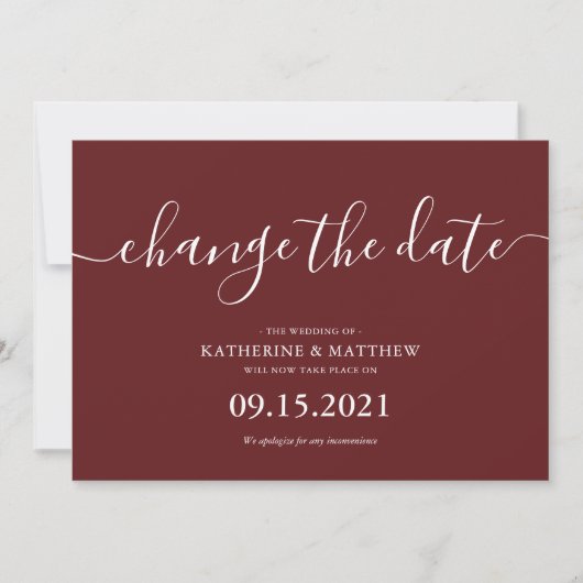 Bourgondische typografie hertrouwde bruiloft save the date (Voorkant)