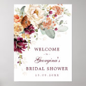 Bourgondische verbrande oranje bruiloftsontvangst poster (Voorkant)