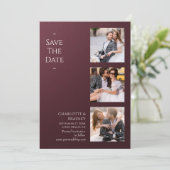 Bourgondische vier foto's trouwcollage save the date (Staand voorkant)