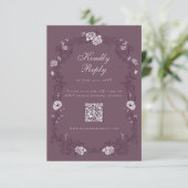 Bourgondische vintage bloemencode QR-code RSVP Kaartje (Staand voorkant)