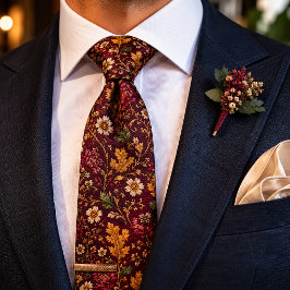 Bourgondische vintage bloemrijke luxe herfsttrouw stropdas