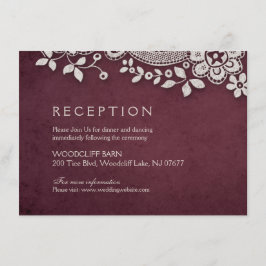 Bourgondische vintage kant robuuste trouwreceptie informatiekaartje