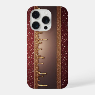 Bourgondische vloeibare dramatiek over gouden glan iPhone 15 pro case