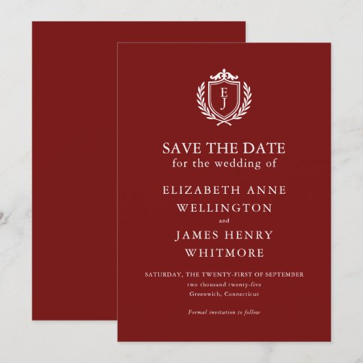 Bourgondische Wapen Huwelijk Aangepaste Initialen Save The Date (Voorkant / Achterkant)