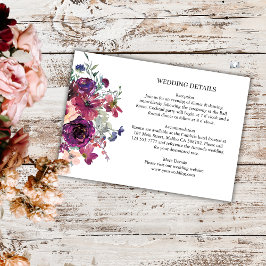 Bourgondische Waterverf Bloemen Boho Wedding Detai Informatiekaartje
