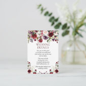 Bourgondische Waterverf Bloemen Drop Trouwdetails Informatiekaartje (Staand voorkant)