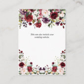 Bourgondische Waterverf Bloemen Drop Trouwdetails Informatiekaartje (Achterkant)