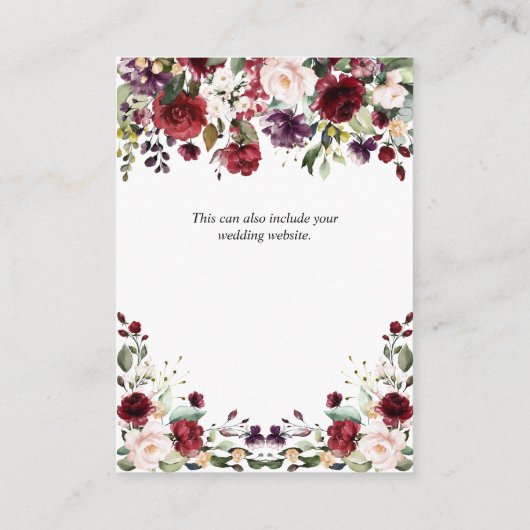 Bourgondische Waterverf Bloemen Drop Trouwdetails Informatiekaartje (Achterkant)