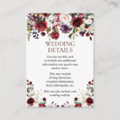Bourgondische Waterverf Bloemen Drop Trouwdetails Informatiekaartje (Voorkant)