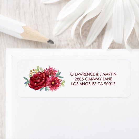 Bourgondische Waterverf Bloemen Etiket (Insitu)