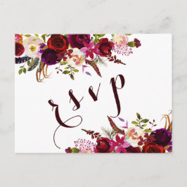Bourgondische Waterverf Bloemen Herfst bruiloft RS Uitnodiging Briefkaart