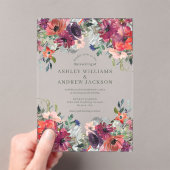 Bourgondische Waterverf Bloemen Rustieke Tuin Huwe Acryl Uitnodigingen (Insitu (Draagbaar))