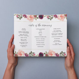 Bourgondische Waterverf Bloemen Trifold Wedding Pr Flyer
