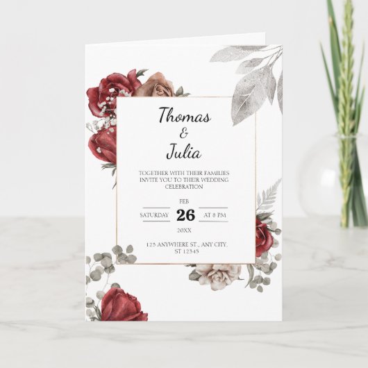 Bourgondische Waterverf Bloemenbruiloft (Voorkant)