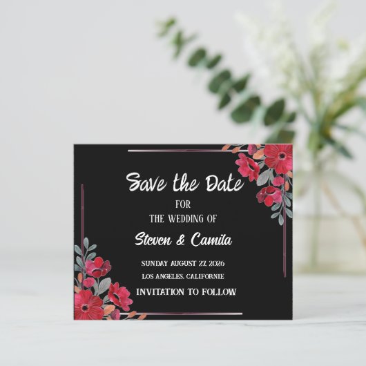 Bourgondische waterverf bloemenbruiloft red de dat (Staand voorkant)